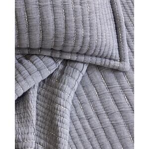 Quince Organic Cotton Channel Matelasse Coverlet Set Size King Color Blue ~ NWOT